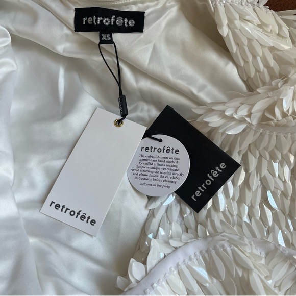 NWT RETROFETE GABRIELLE FEATHER ROBE DRESS IN WHITE SIZE XS - Picture 15 of 16